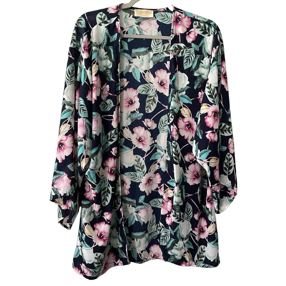 Let Them Eat Cake Navy Blue Floral Sheer Cardigan‎ Size Large